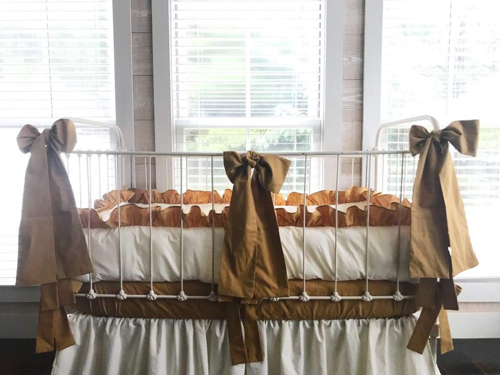 Gold Large Crib Bow handmade heirloom nursery - High Cotton Textile