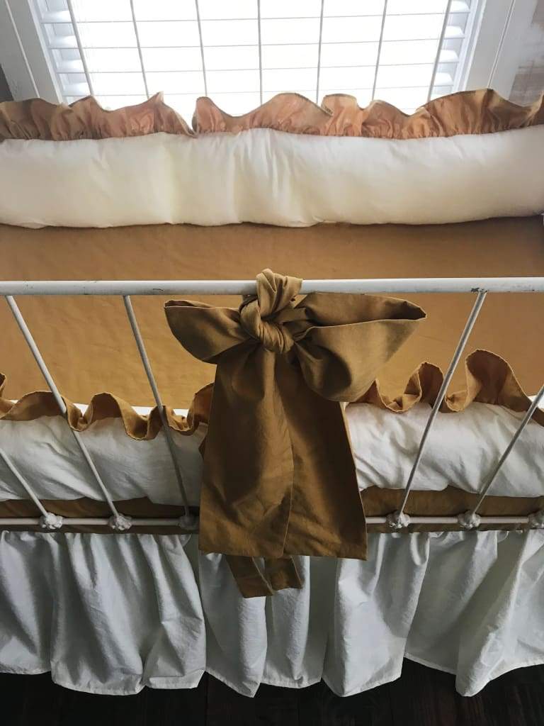 Gold Large Crib Bow handmade heirloom nursery - High Cotton Textile