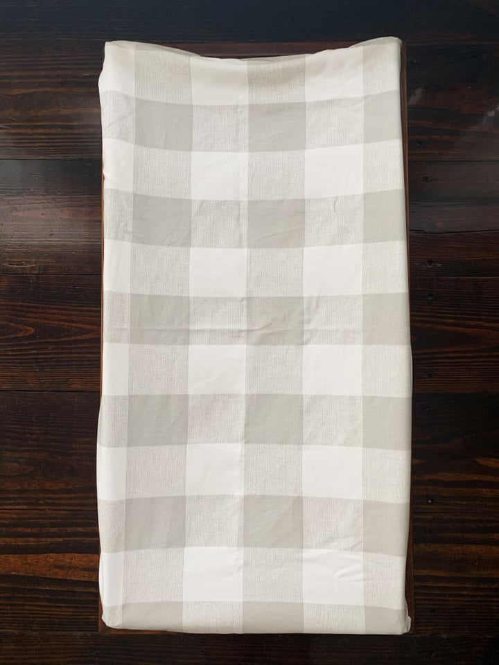 Grey Buffalo Check Changing Pad Cover handmade heirloom nursery - High Cotton Textile