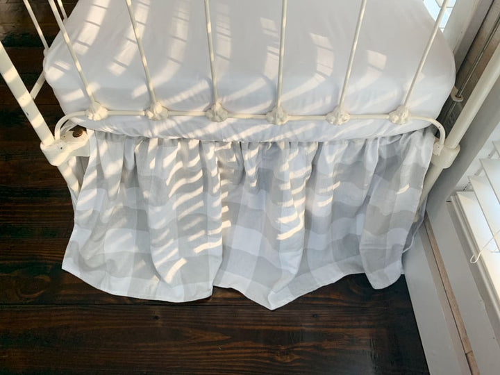 Grey Buffalo Check Farmhouse Crib Skirt handmade heirloom nursery - High Cotton Textile
