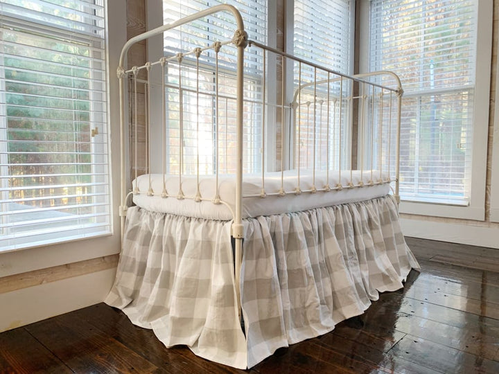 Grey Buffalo Check Farmhouse Crib Skirt handmade heirloom nursery - High Cotton Textile