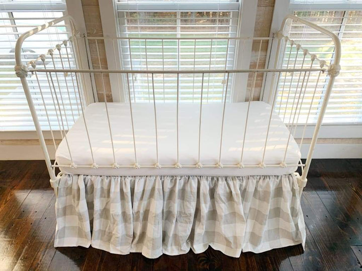 Grey Buffalo Check Farmhouse Crib Skirt handmade heirloom nursery - High Cotton Textile