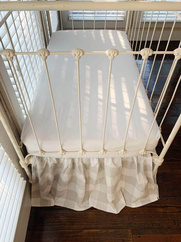 Grey Buffalo Check Farmhouse Crib Skirt handmade heirloom nursery - High Cotton Textile