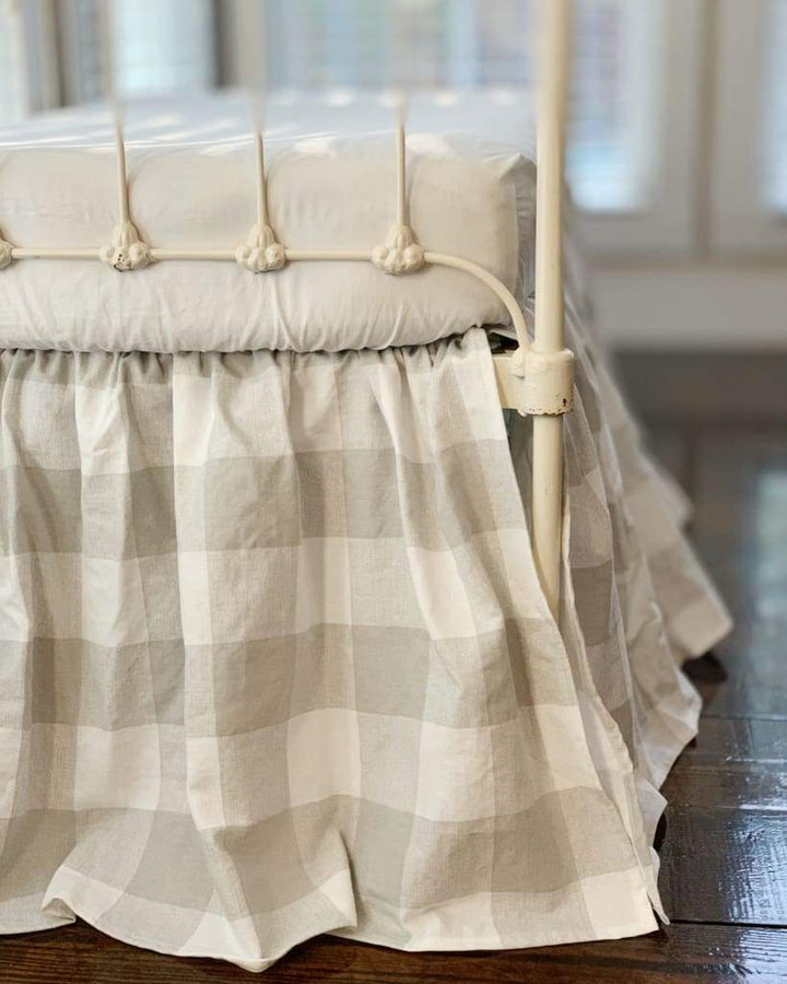 Grey Buffalo Check Farmhouse Crib Skirt handmade heirloom nursery - High Cotton Textile