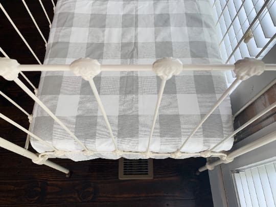Grey Buffalo Check Fitted Crib Sheet handmade heirloom nursery - High Cotton Textile