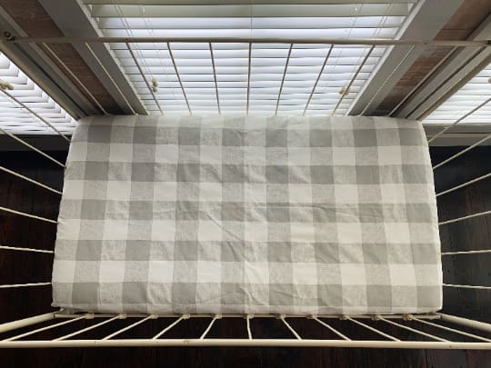 Grey Buffalo Check Fitted Crib Sheet handmade heirloom nursery - High Cotton Textile