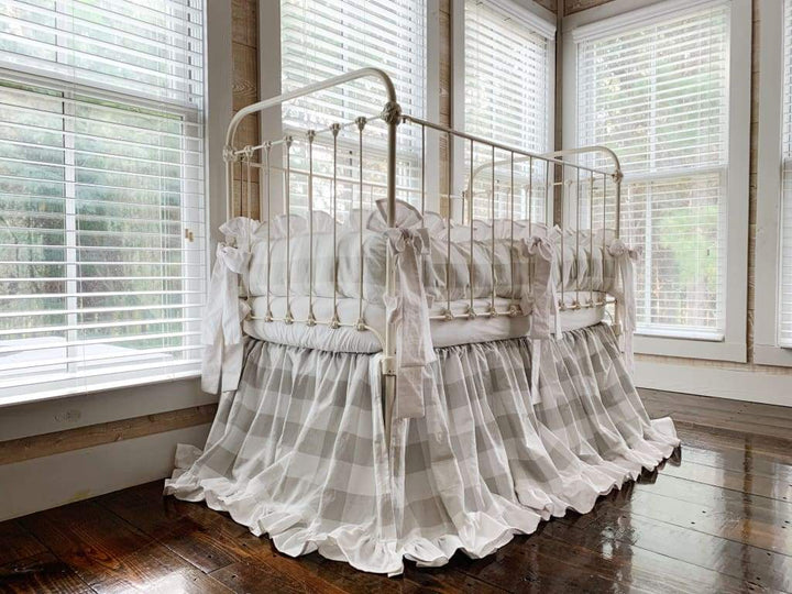 Grey Buffalo Check | Ruffled Crib Bedding Set