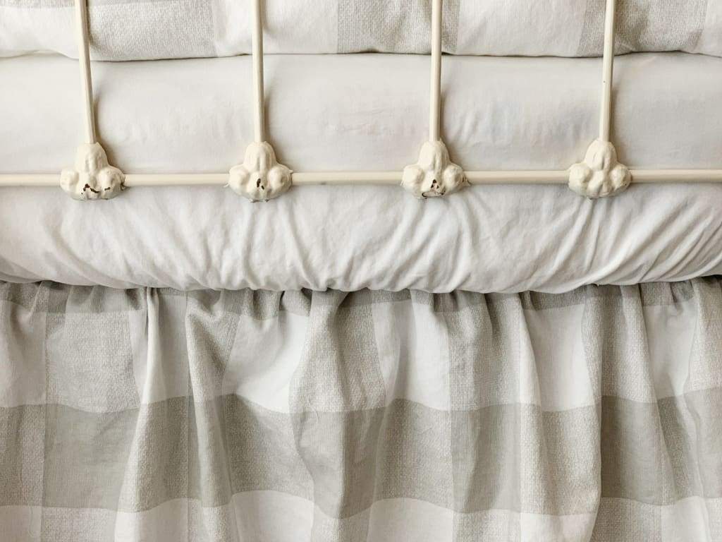 Grey Buffalo Check Ruffled Crib Skirt handmade heirloom nursery - High Cotton Textile