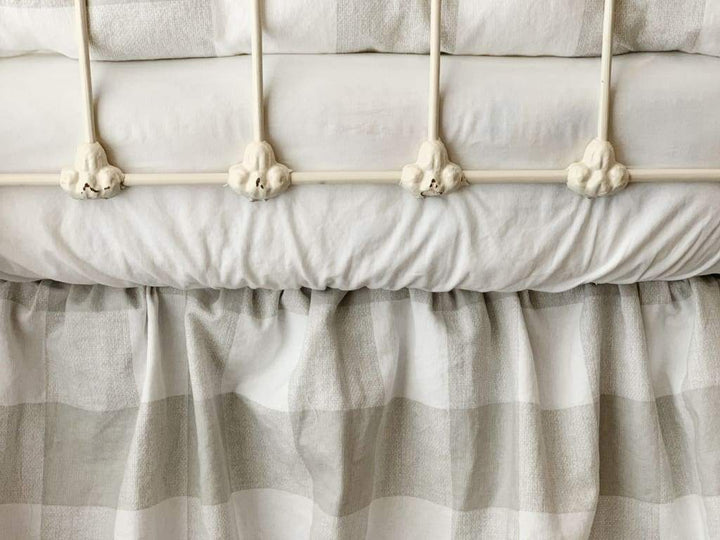 Grey Buffalo Check Ruffled Crib Skirt handmade heirloom nursery - High Cotton Textile