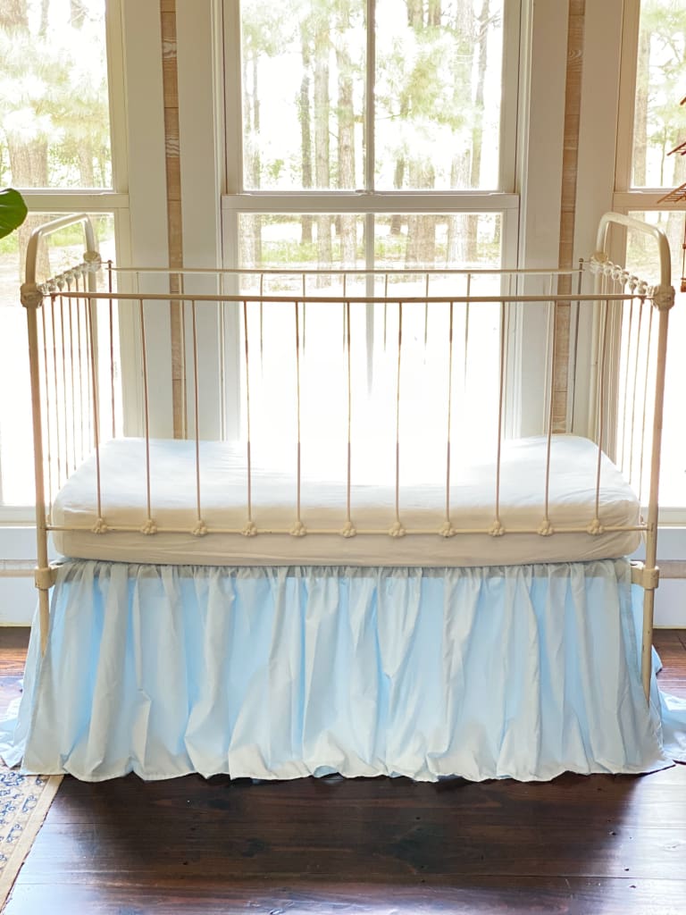 Heirloom Blue Farmhouse Crib Skirt handmade heirloom nursery - High Cotton Textile