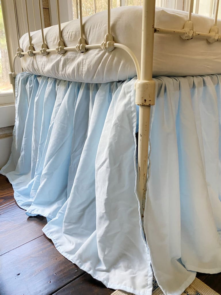 Heirloom Blue Farmhouse Crib Skirt handmade heirloom nursery - High Cotton Textile