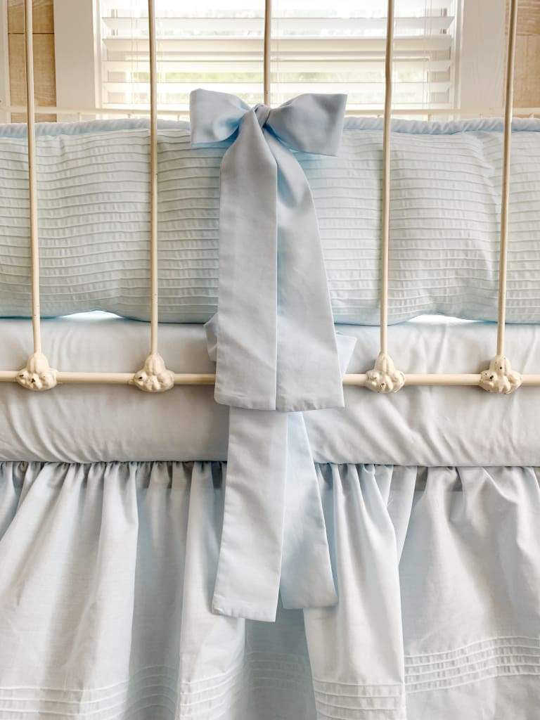 Heirloom Blue Pin-Tucked Crib Skirt | Boy Crib Bedding handmade heirloom nursery - High Cotton Textile