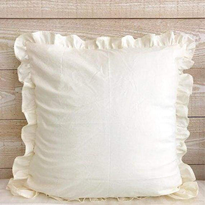 Ivory ruffled euro pillow sham in washed cotton, 26 by 26 inches