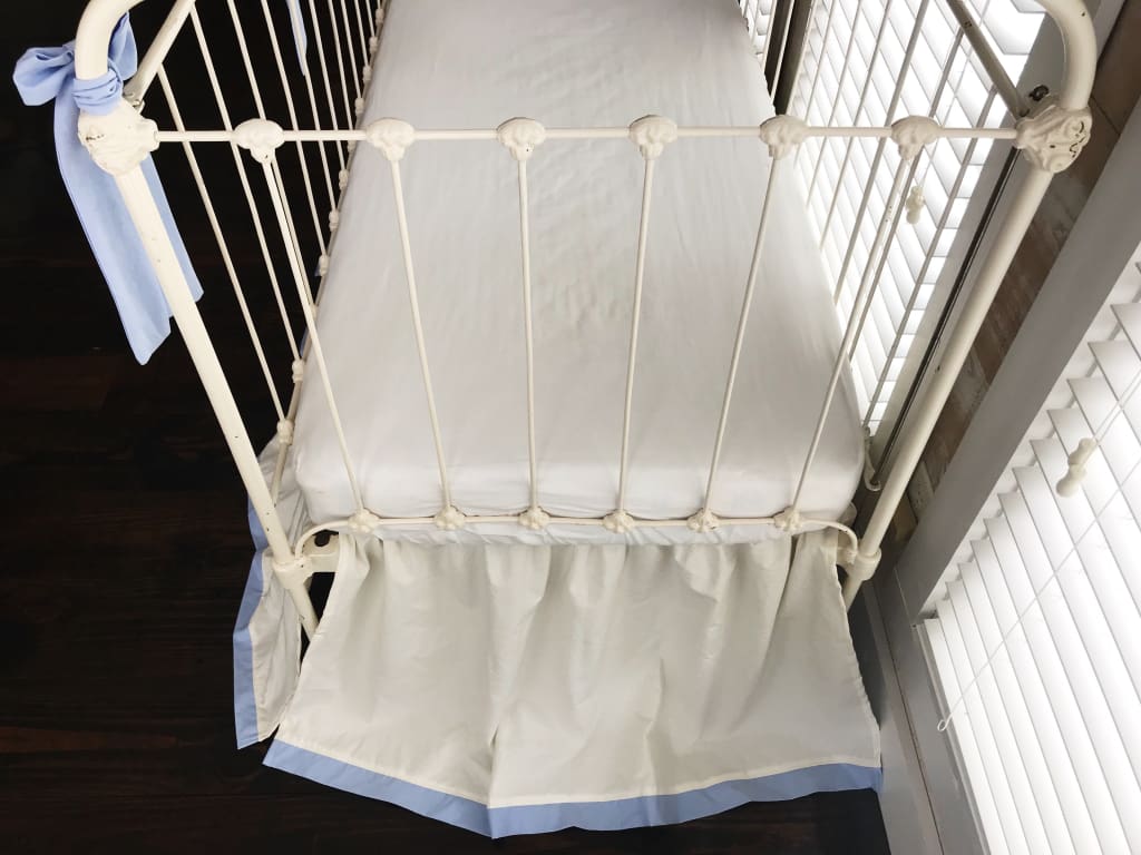 Ivory and Baby Blue Farmhouse Tailored Crib Bedding Set handmade heirloom nursery - High Cotton Textile