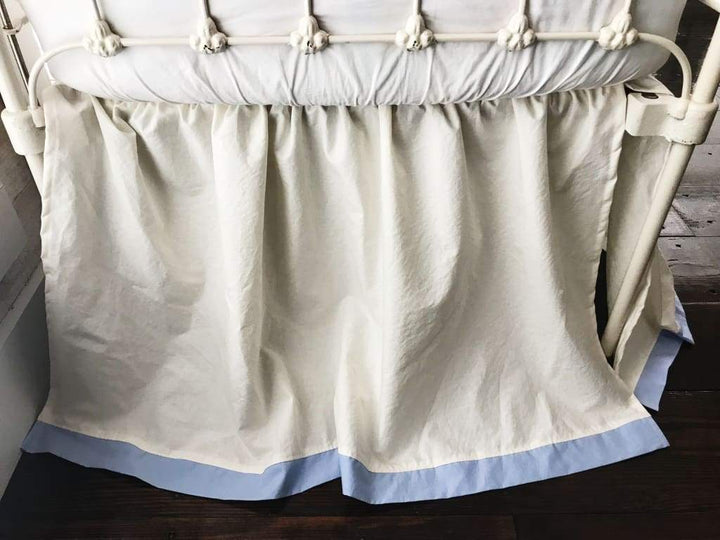 Ivory and Baby Blue Farmhouse Tailored Crib Skirt handmade heirloom nursery - High Cotton Textile