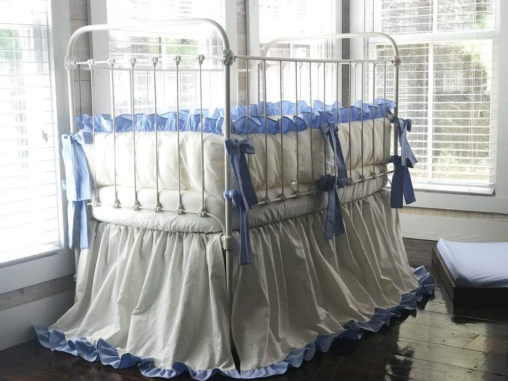 Ivory and Baby Blue | Ruffled Complete Crib Bedding Set