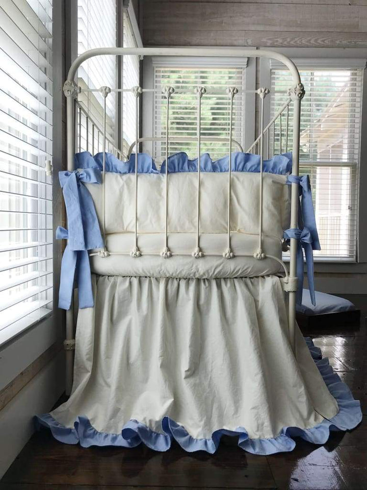 Ivory and Baby Blue | Ruffled Complete Crib Bedding Set
