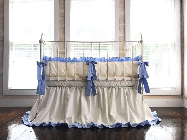 Ivory and Baby Blue | Ruffled Crib Bedding Set