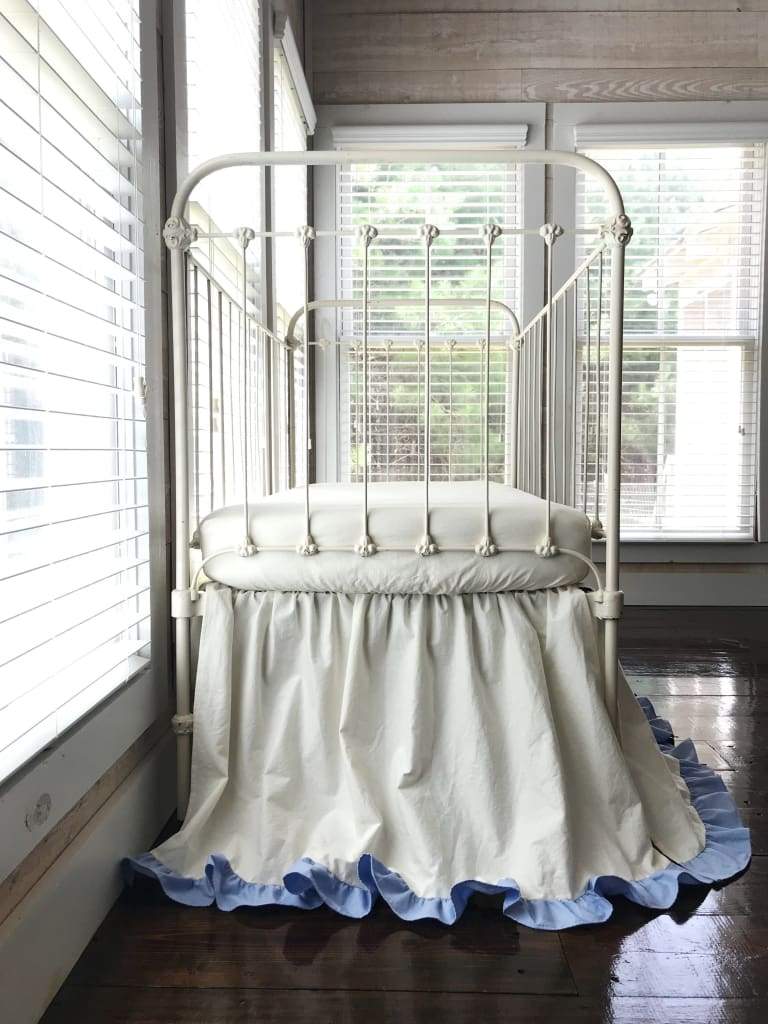 Ivory and Baby Blue | Ruffled Crib Skirt
