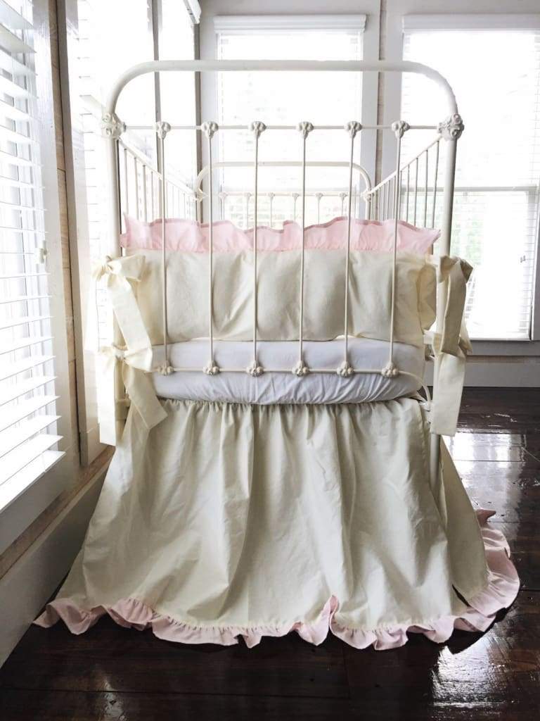 Ivory + Baby Pink | Ruffled Crib Bedding Set