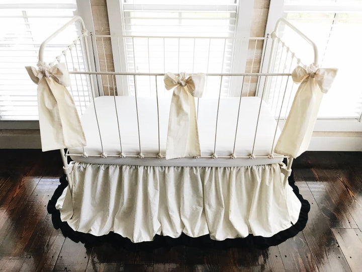 Ivory and Black Ruffled Crib Bedding Set handmade heirloom nursery - High Cotton Textile