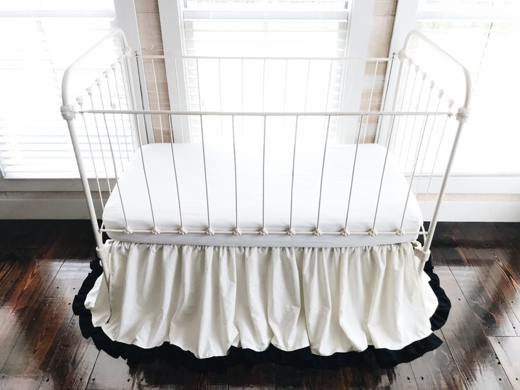 Ivory and Black Ruffled Crib Skirt handmade heirloom nursery - High Cotton Textile