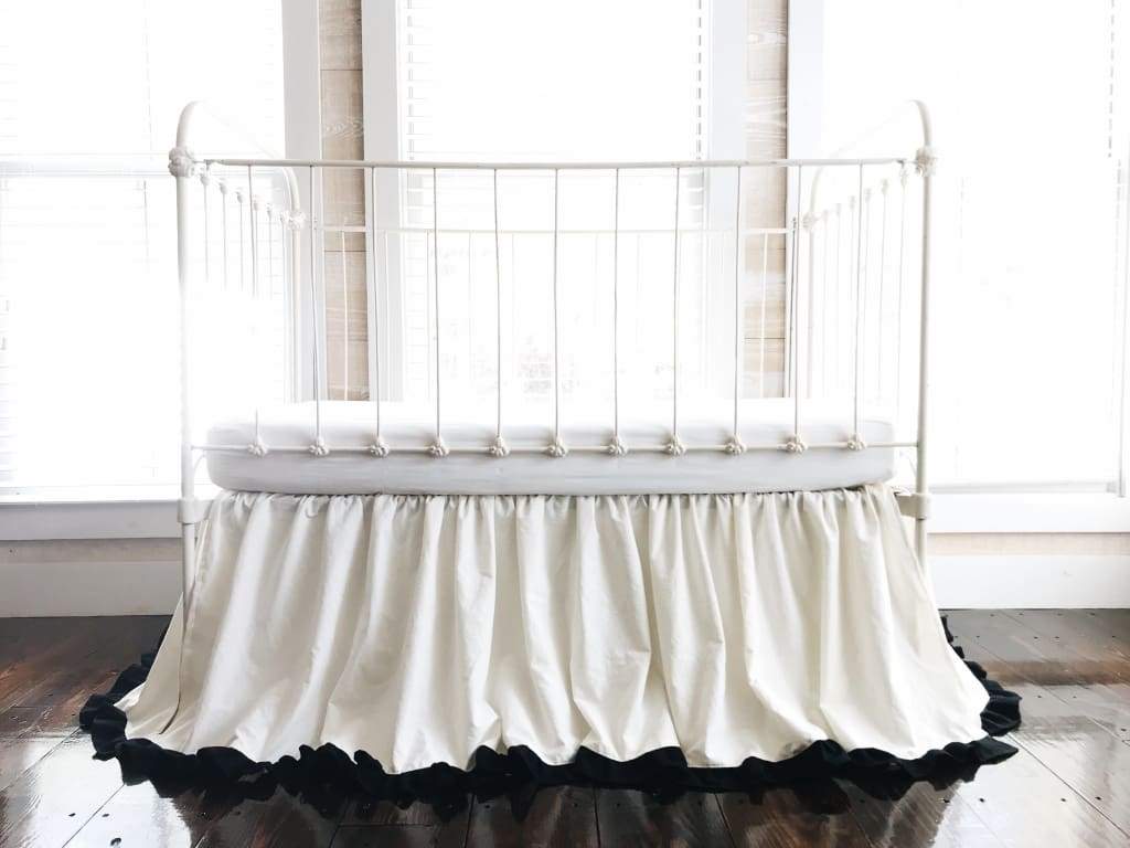 Ivory and Black Ruffled Crib Skirt handmade heirloom nursery - High Cotton Textile