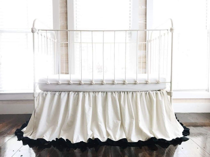 Ivory and Black Ruffled Crib Skirt handmade heirloom nursery - High Cotton Textile