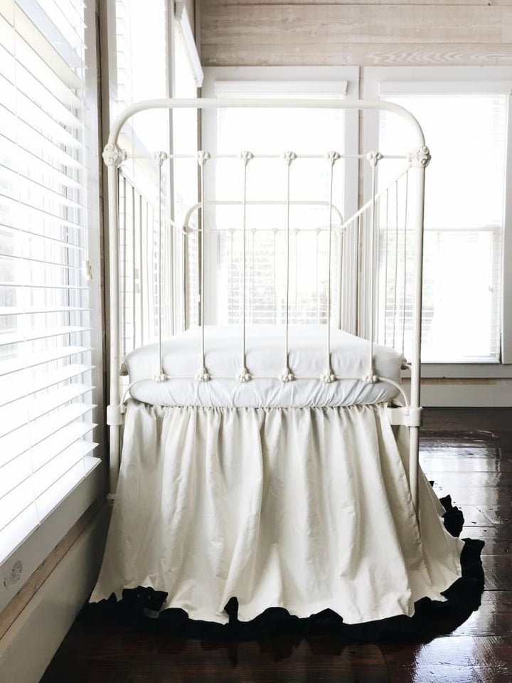 Ivory and Black Ruffled Crib Skirt handmade heirloom nursery - High Cotton Textile
