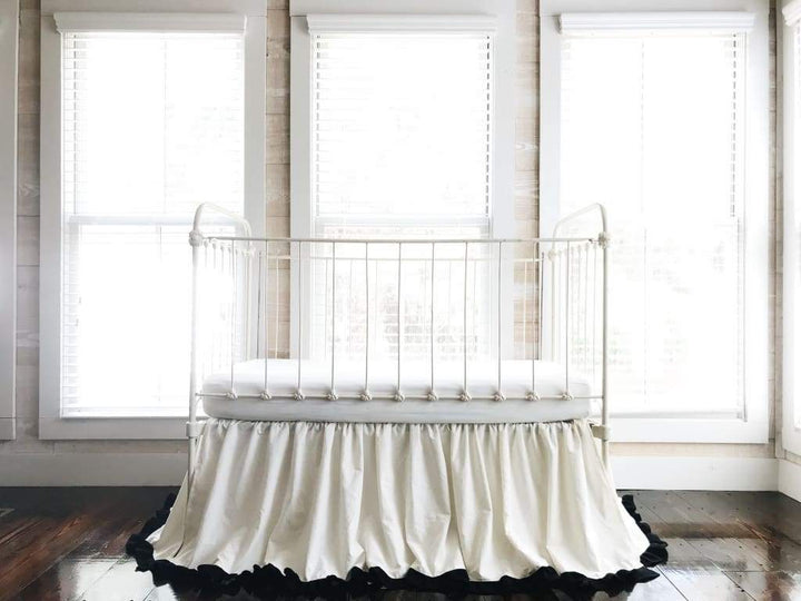 Ivory and Black Ruffled Crib Skirt handmade heirloom nursery - High Cotton Textile