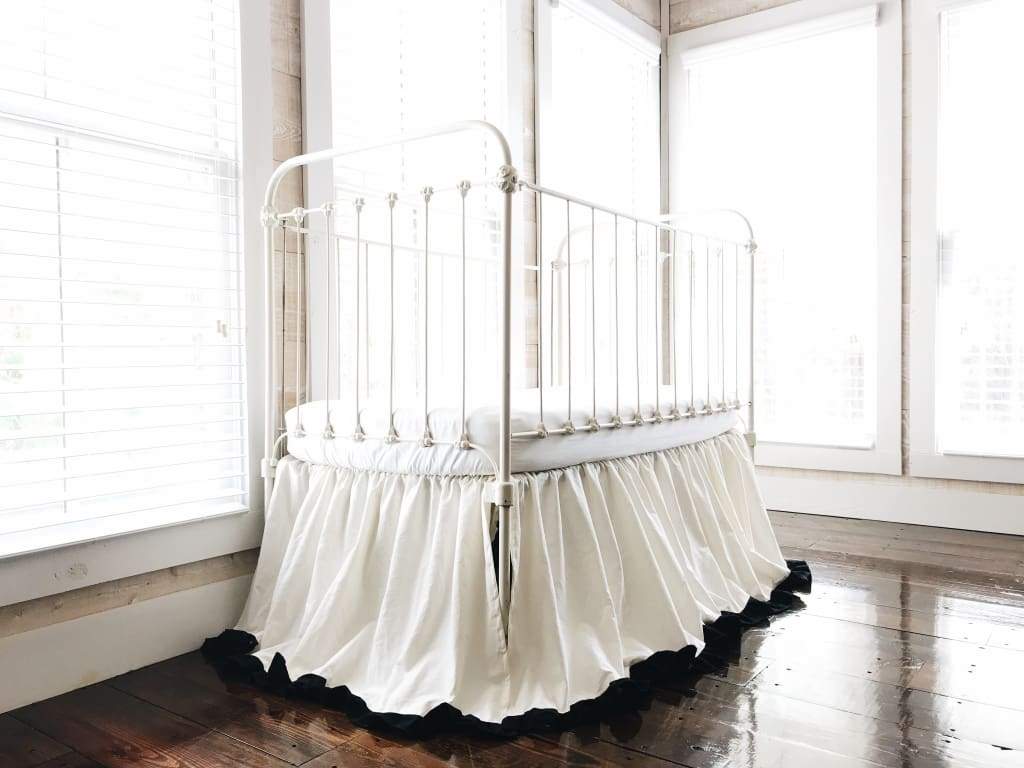 Ivory and Black Ruffled Crib Skirt handmade heirloom nursery - High Cotton Textile