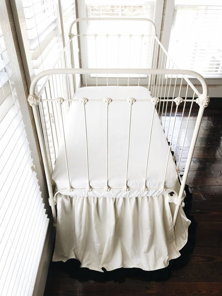 Ivory and Black Ruffled Crib Skirt handmade heirloom nursery - High Cotton Textile