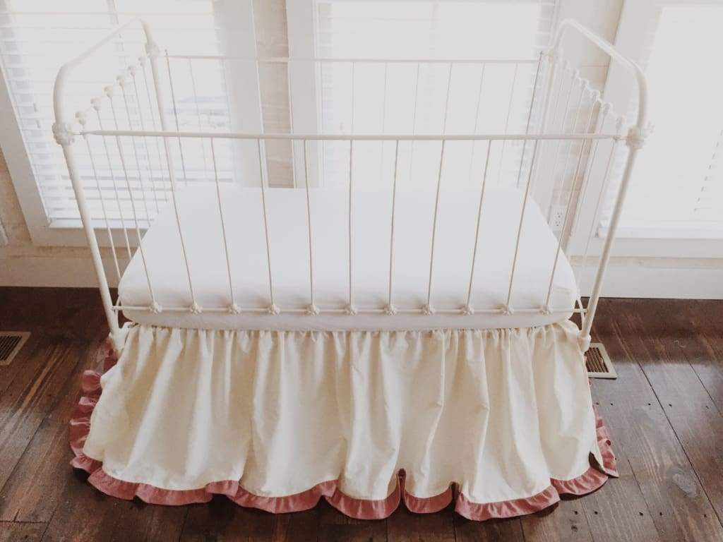 Ivory and Blush Ruffled Crib Skirt for Baby Girls handmade heirloom nursery - High Cotton Textile