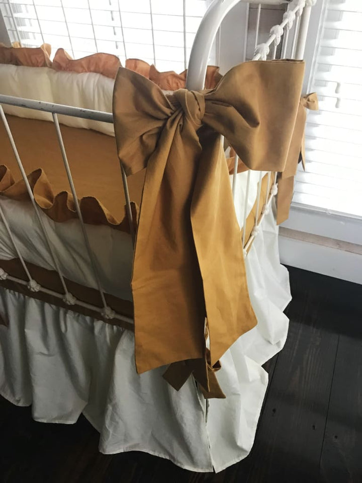 Ivory and Gold Crib Bedding Set + 3 Large Gold Crib Bows