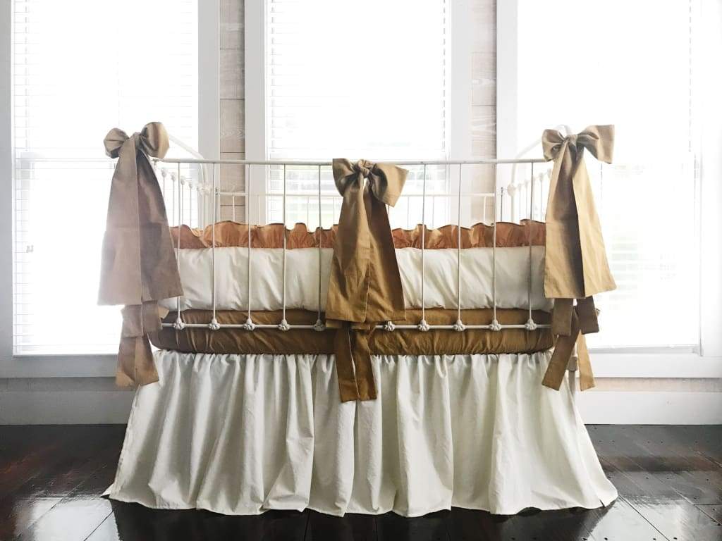 Ivory and Gold Crib Bedding Set + Gold Crib Bows + Gold Crib Sheet