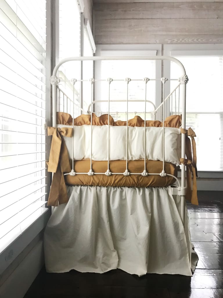 Ivory and Gold Farmhouse Crib Bedding Set High Cotton Textile