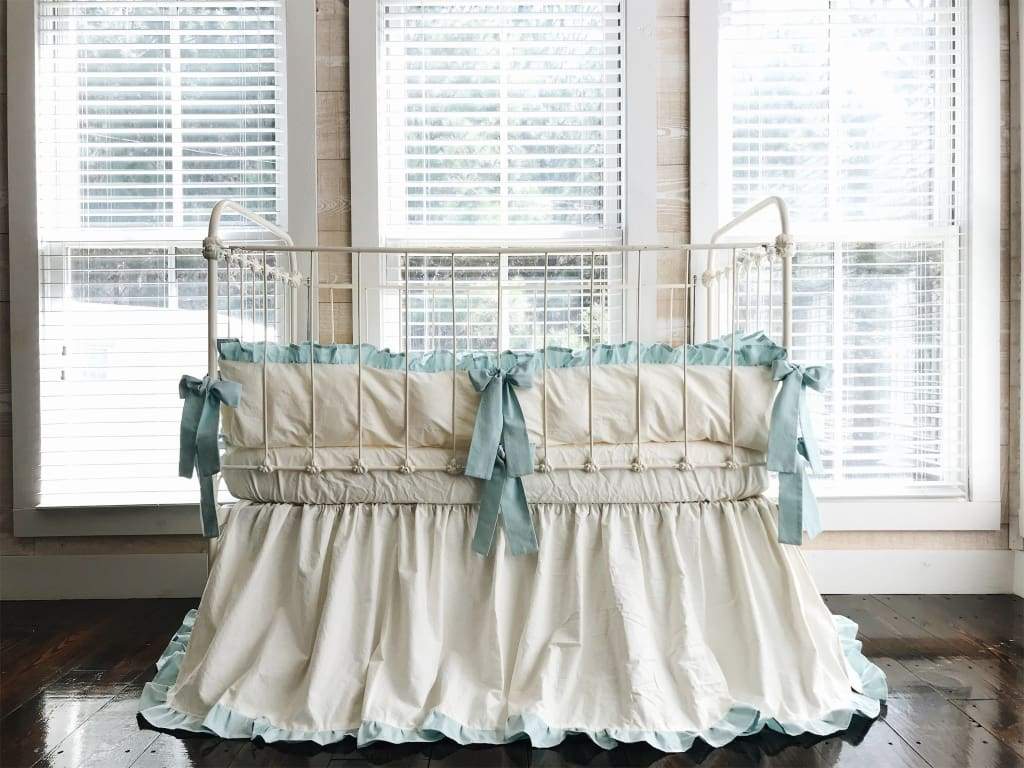 Ivory + Mist | Ruffled Crib Bedding Set