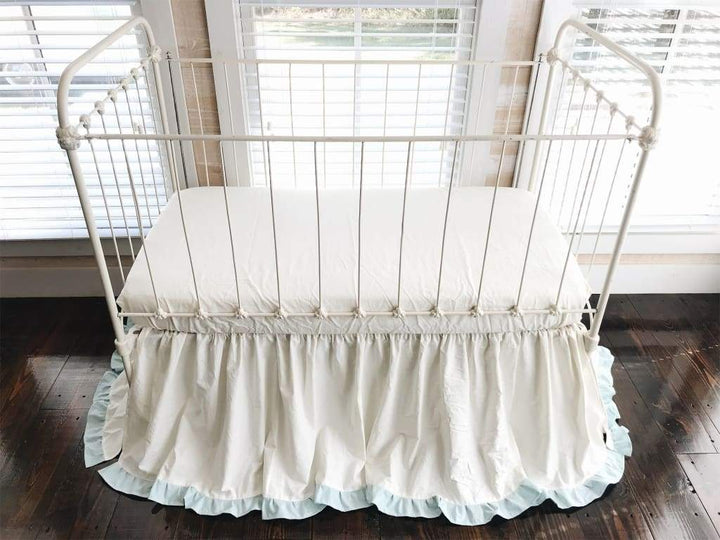 Ivory and Mist Ruffled Crib Skirt handmade heirloom nursery - High Cotton Textile