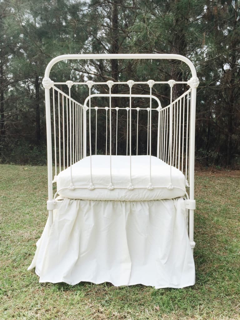 Ivory Farmhouse Crib Skirt 17.5" Drop Length handmade heirloom nursery - High Cotton Textile