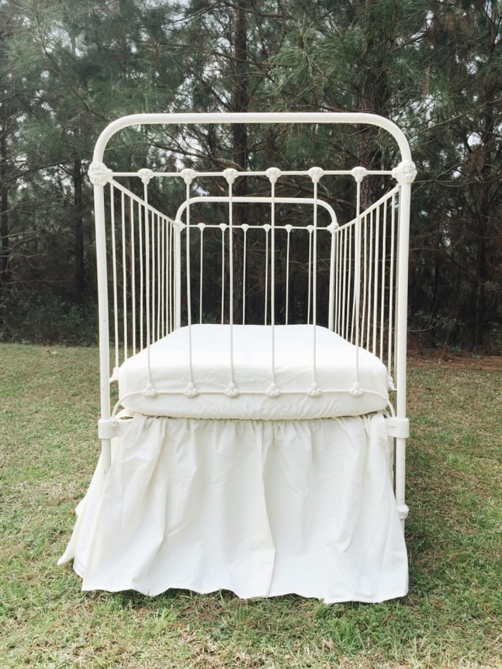 Ivory Farmhouse Crib Skirt 17.5" Drop Length handmade heirloom nursery - High Cotton Textile