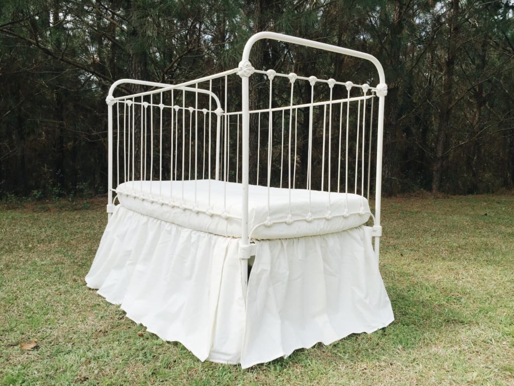 Ivory Farmhouse Crib Skirt 17.5" Drop Length handmade heirloom nursery - High Cotton Textile