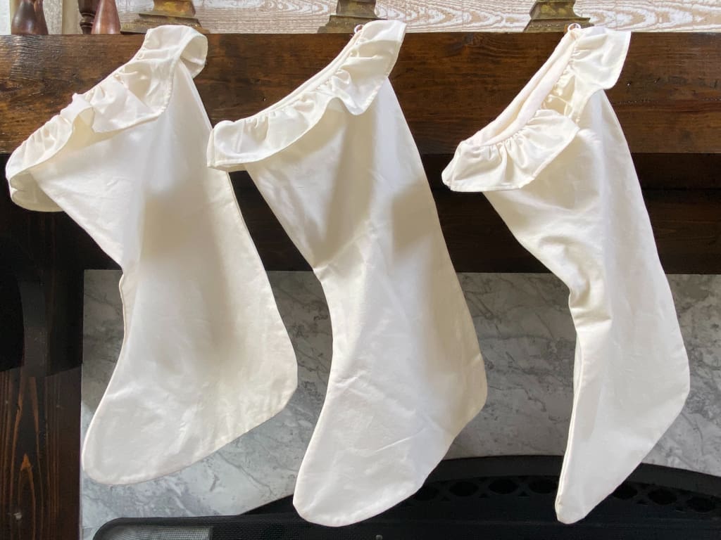 Ivory Farmhouse Ruffled Christmas Stockings handmade heirloom nursery - High Cotton Textile
