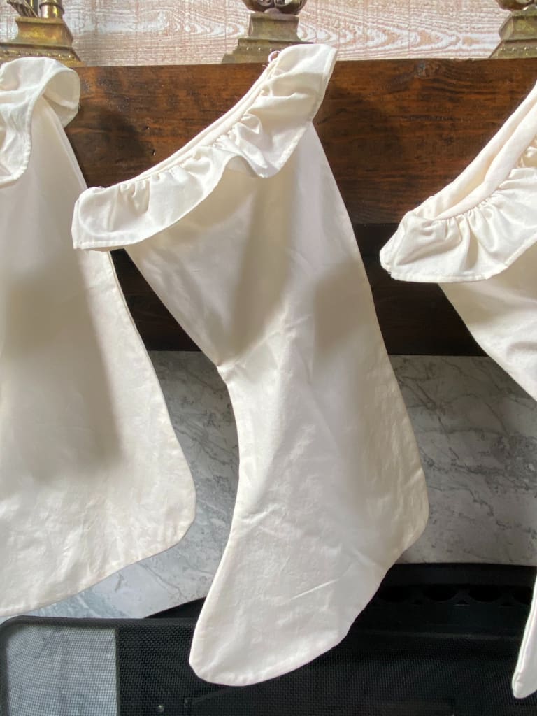Ivory Farmhouse Ruffled Christmas Stockings handmade heirloom nursery - High Cotton Textile