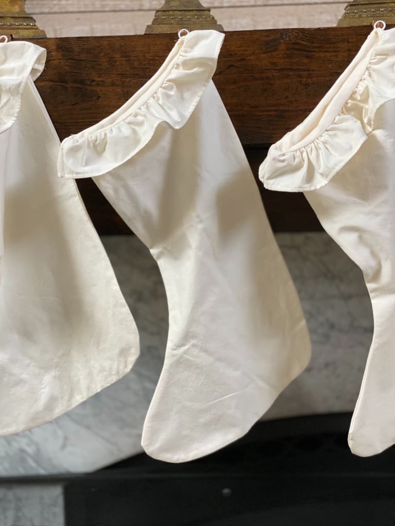 Ivory Farmhouse Ruffled Christmas Stockings handmade heirloom nursery - High Cotton Textile
