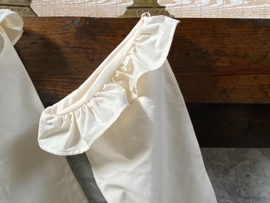 Ivory Farmhouse Ruffled Christmas Stockings handmade heirloom nursery - High Cotton Textile