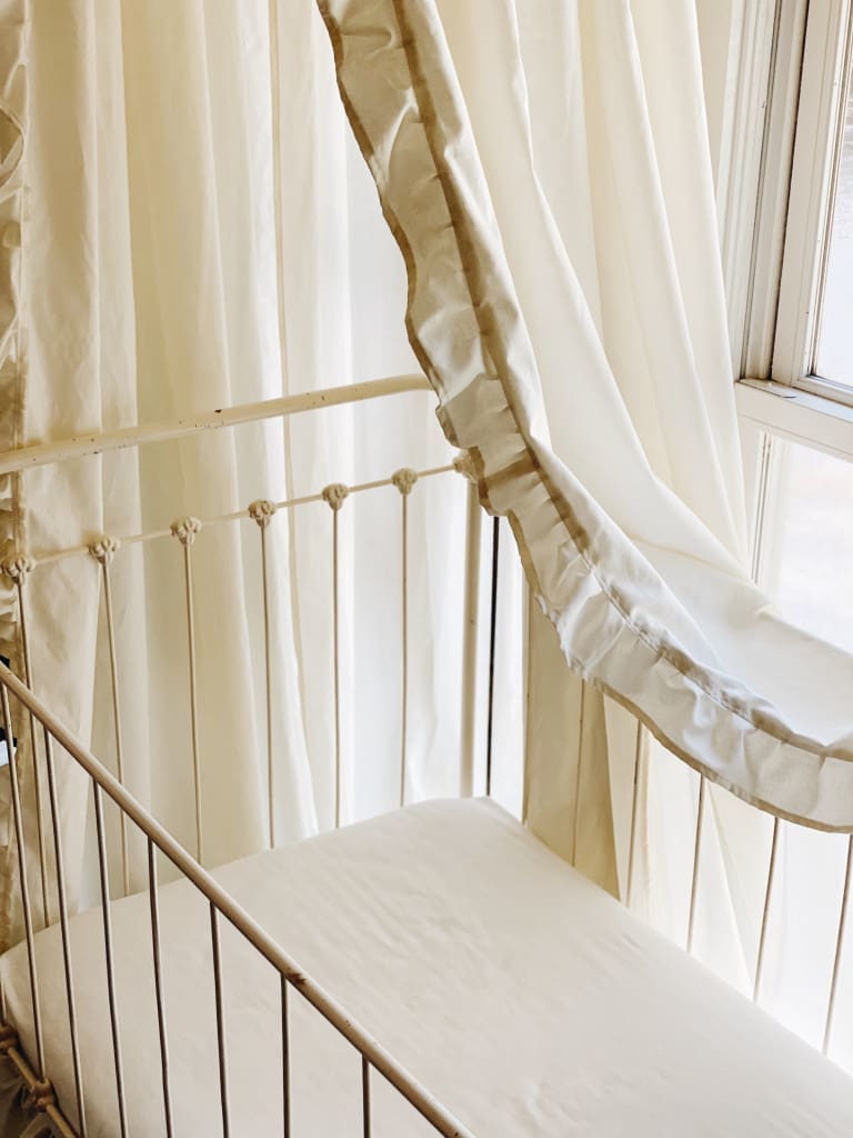 Ivory Farmhouse Ruffled Crib Canopy handmade heirloom nursery - High Cotton Textile