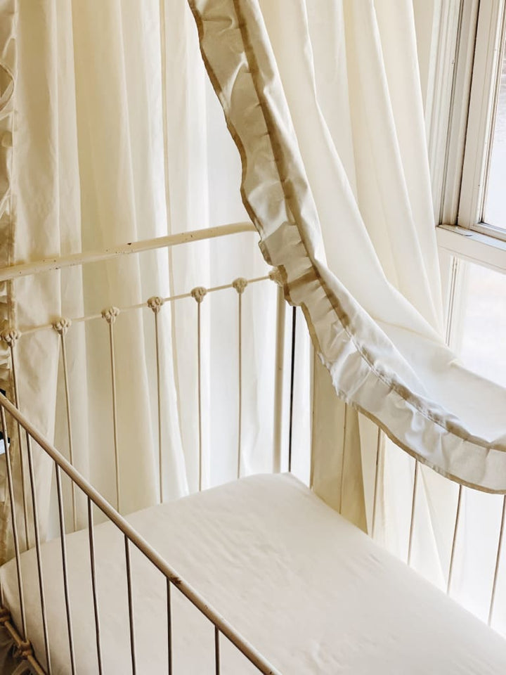 Ivory Farmhouse Ruffled Crib Canopy handmade heirloom nursery - High Cotton Textile