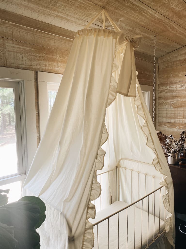 Ivory Farmhouse Ruffled Crib Canopy Set