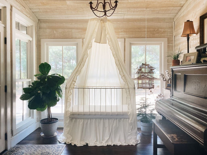 Ivory Farmhouse Ruffled Crib Canopy Set