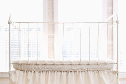 Ivory fitted crib sheet in washed cotton, 28 by 52 inches